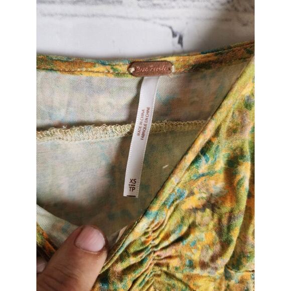 Free People Taryn Boho Dress size O XS Green Yellow Floral Floaty Boho - Picture 4 of 6